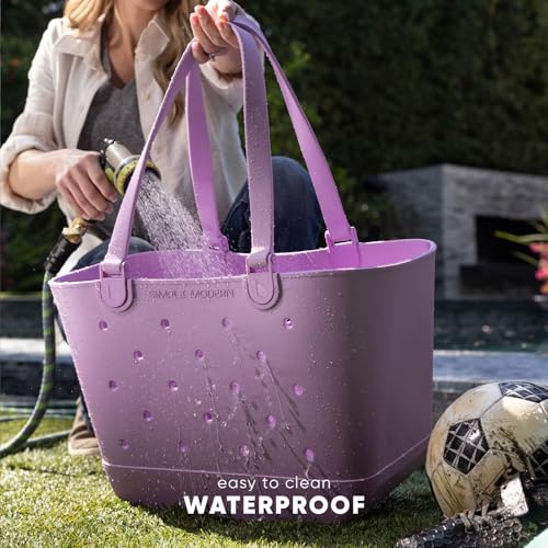 Simple Modern Large Beach Bag | Waterproof Getaway Rubber Tote with Zipper Pocket for Travel, Pool, Boat, Groceries, Sport...