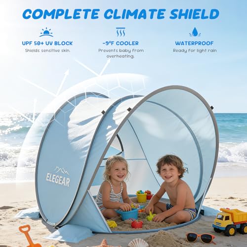 Elegear Pop Up Baby Beach Tent with Mini Canopy, CumbreX™ UPF 50+ UV Protection Baby Tent Sun Shelter, 1S Setup Portable B...