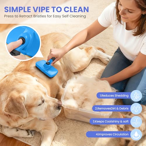 Self Cleaning Shedding Brush - 5-in-1 Professional Pet Grooming Kit Skin Friendly Grooming Tool for Dogs, Cats, and Puppie...