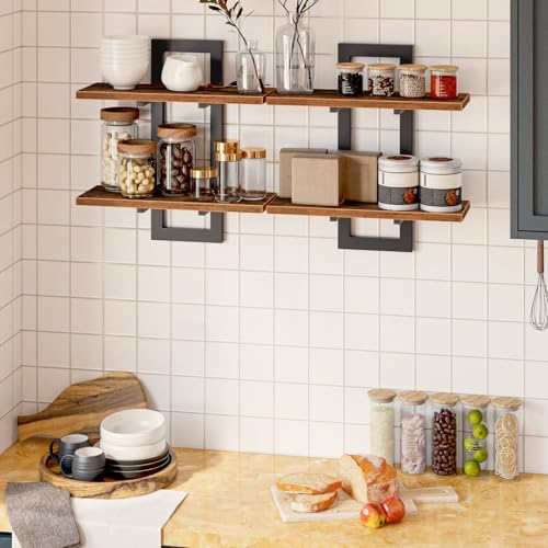 HOOBRO Floating Shelves, 15 Inch Wall Shelf Set of 2, Wall Mounted Storage Shelves 2-Tier, Hanging Bathroom Shelves, for L...