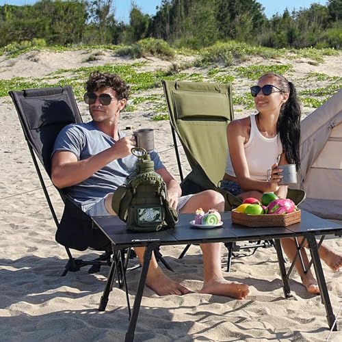 MOON LENCE High Back Folding Camping Chairs, Height-Adjustable, Widened Seat, for Beach with Anti-Sinking Feet