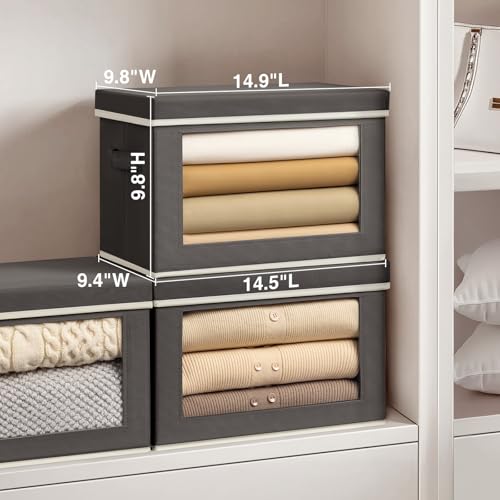 Homsorout Storage Bins with Lids - Fabric Storage Boxe with Window, Collapsible Closet Organizers with Handles, 3 Pack Dec...
