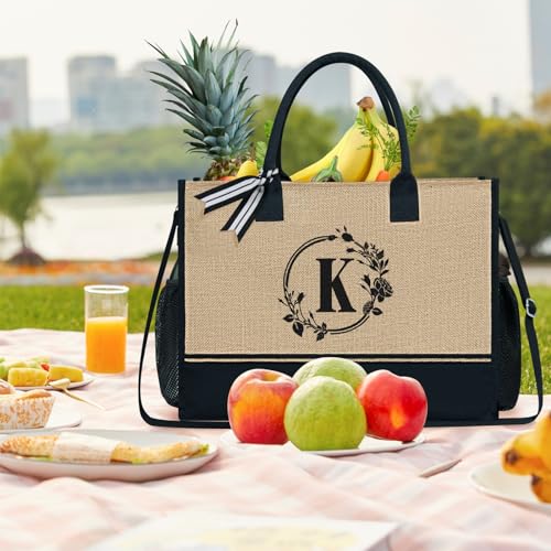 TOPDesign Personalized Initial Canvas Tote Bag, for Wedding, Birthday, Beach, Perfect Gifts for Women, Mom, Teachers, Friends