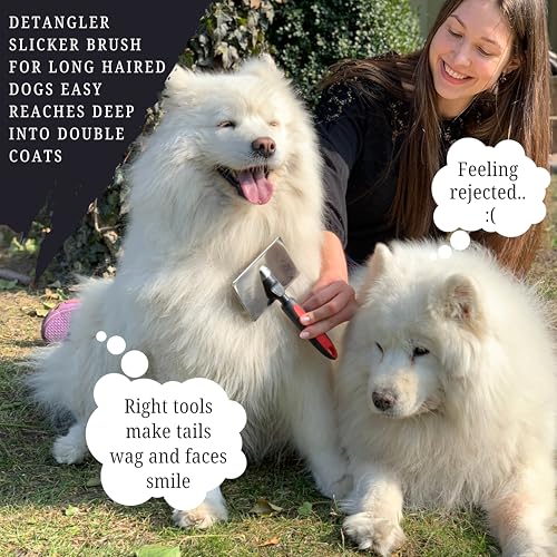 Bixy Pixy Dog Slicker Brush - Large - Protective Ball Tipped Pins Massages Pet Skin - Professional Groomer Dog Brush for G...