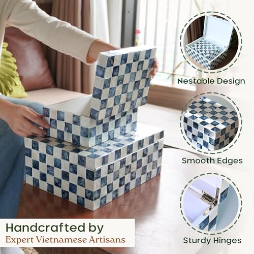 Chi An Home 11.8", 8" Decorative Boxes with Lids, Capiz Shells Checkered Decorative Storage Boxes for Home Décor, Memory B...