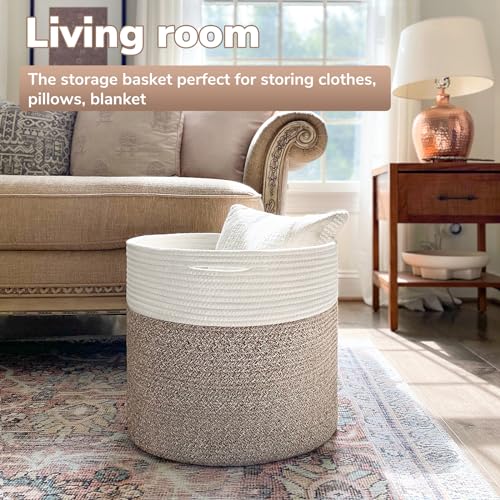 Goodpick 15.8 x 15.8 x 13.8 Inches Blanket Basket - Cotton Rope Baskets for Blankets & Toys, Nursery & Living Room Decor (...