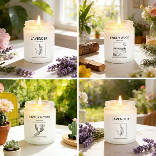 Scented Candles for Home,4 Pack Soy Candle Gift Set with 4 Fragrance Scents,Aromatherapy Lavender Floral & Wood Candles fo...
