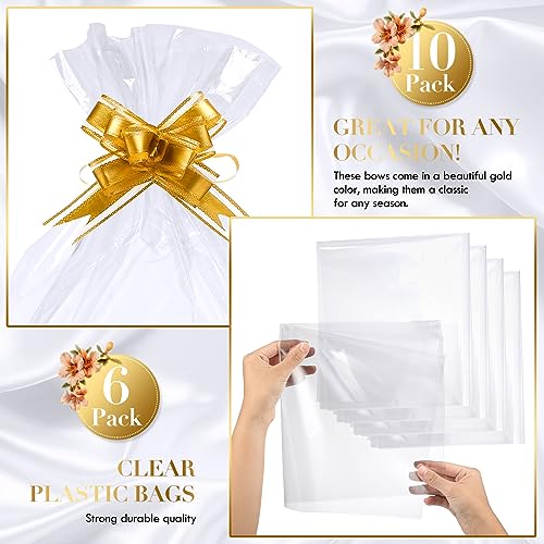 Patelai 22 Pcs Basket for Gifts Empty Kit Includes 6 Pcs 9.8x6.5 Thick Kraft Gift Basket to Fill 6 Clear Bags 10 Bows Empt...