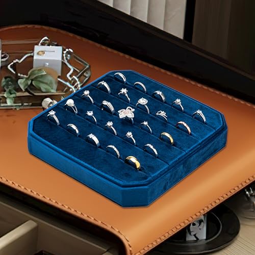 COWFEX Multiple Velvet Ring Storage Organizer Display Tray Jewelry Box Earring Holder Case for Wedding Birthday Christmas ...