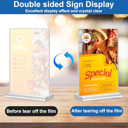Acrylic Sign Holder 4x6, 20 Pack Clear Table Vertical Double Sided Table Menu Display, Plastic Desktop Picture Frames Stan...