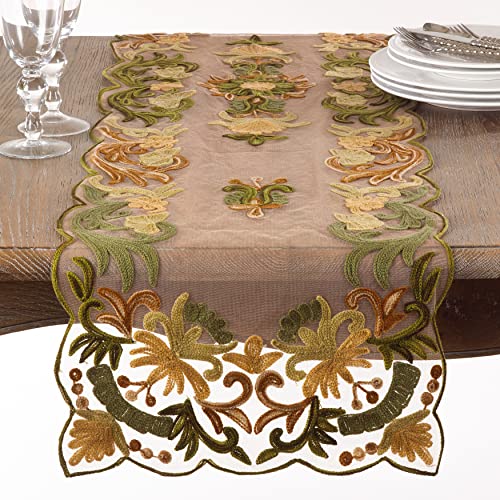 SARO LIFESTYLE AN01.G1672B Alessandra Collection Embroidered Runner, Green, 16"x72"