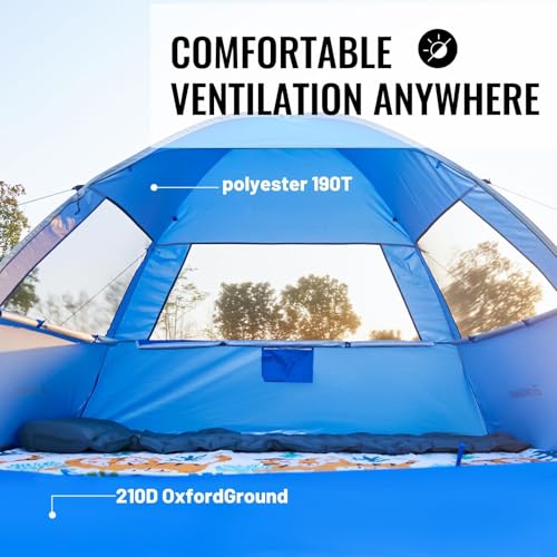 EchoSmile Pop Up Beach Tent for 4 Person Family, UPF 50+ Sun Shelter & Waterproof Beach Shade, Automatic Easy Setup Portab...