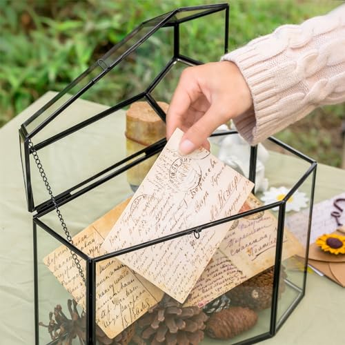 NCYP Gothic Glass Box with Swing Lid and Lock, Geometric Keepsake Card Display Organizer for Wedding Party - Halloween Dec...