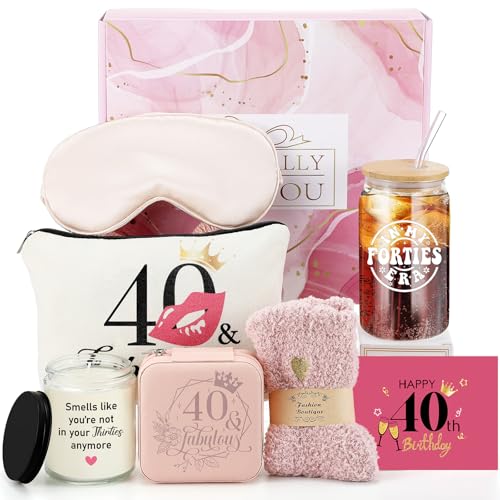 Tioncy 40th Birthday Gift Set for Women, 8 Pcs Birthday Gift Box Funny Baskets Ideas for 40 Years Old Women, Her, Female F...