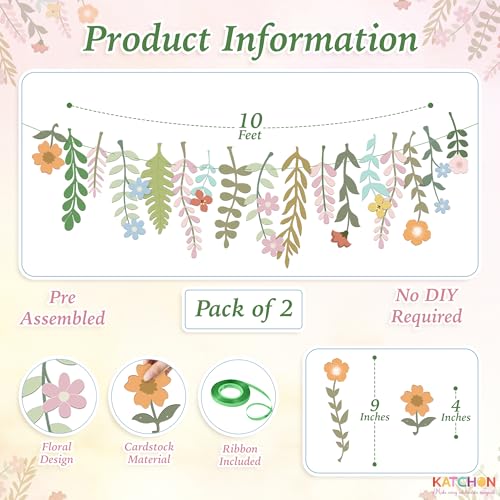 KatchOn, Pastel Flower Banner Garland - 6.5 Feet, Pack of 2 | Cheerland Flower Banner | Wildflower Garland Floral for Wedd...