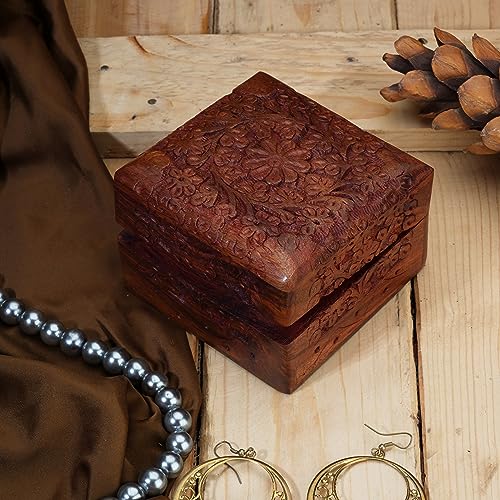 Ajuny Wooden Hand Carved Decorative Keepsake Box Jewelry Armoire Treasure Chest Trinket Holder Storage Travel Organiser Pe...