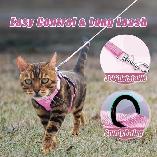 Cat Harness and Leash Set,Escape Proof Adjustable Cat Harness,Soft and Breathable Kitten Harness and Leash with Reflective...