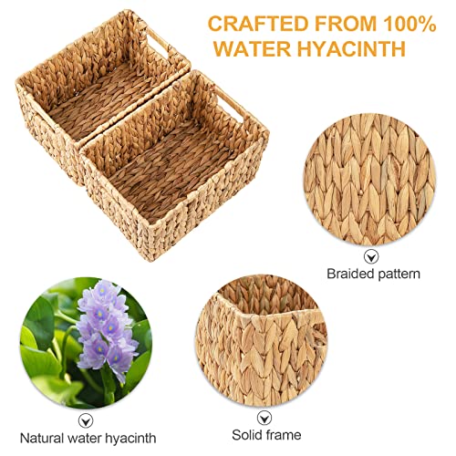 ELONG HOME Water Hyacinth Rectangular Wicker Baskets, 12" Wicker Basket 2 Pack, Woven Storage Baskets with Handles
