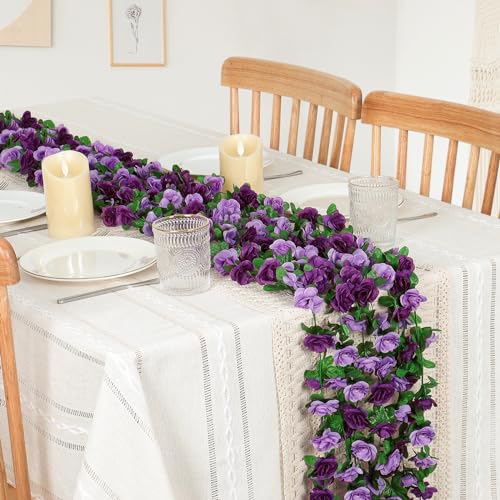 KHOYIME 9 Pack 72 FT Artificial Flower Garland, Fake Purple Roses Vines Silk Flowers Faux Plastic Outdoor Hanging Floral I...