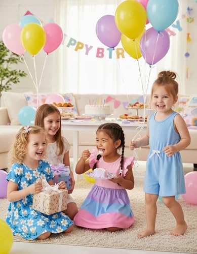 PATPAT Toddler Girl Floral Skater Multipack Dresses 3-Pack Polka Dots Short Sleeve Priness A-line Dress
