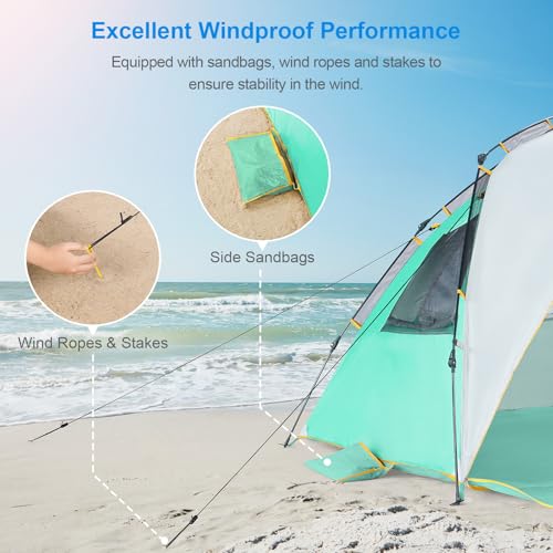 Wolfwise Instant Beach Tent Sun Shelter with Zippered Extendable Porch for Privacy, Portable Beach Tents with Carrying Ba...
