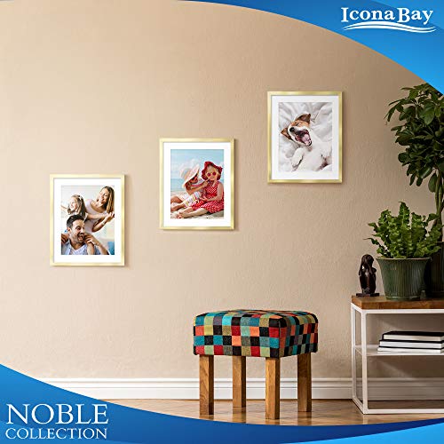 Icona Bay 8x10 Gold Picture Frame w/Mat, Modern Professional Frame, Noble Collection