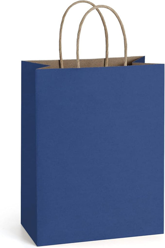 BagDream 25Pcs Navy Blue Gift Bags 8x4.25x10.5 Kraft Paper for Gifts, Shopping Retail Merchandise Grocery Sacks, Navy Blue...
