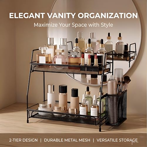 LEMIKKLE 2-Tier Bathroom Countertop Organizer,Skincare, Makeup Countertop Organizers, Kitchen, Bathroom Counter Storage wi...