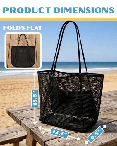 Rave Envy Beach Tote Bag for Women – Waterproof Mesh Tote Bag, Large Capacity Sandproof Beach Bags for Travel