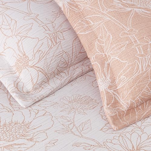 Chezmoi Collection Katrina 6-Piece Floral Comforter Set King Size, White/Coral, Soft Jacquard Textured Lightweight Bedding...