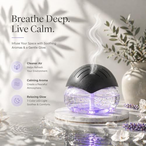 Air Freshener（Black） - for Home, Bedroom, Office and Warehouse - Essential Oil Aroma Diffuser with LED Color Night Light a...