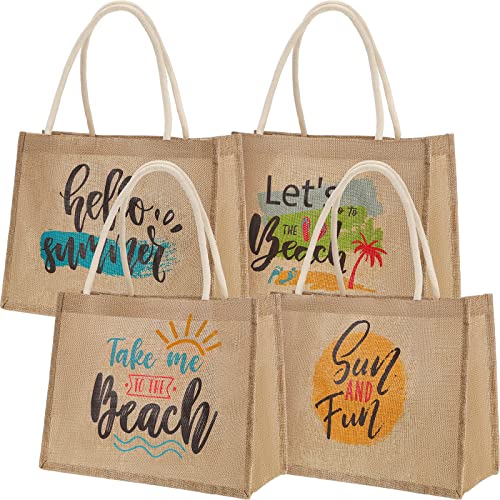 Sweetude Burlap Tote Bags with Handles for Women Burlap Tote Summer Straw Beach Bag 13.8 x 5.9 x 10.6 Inches
