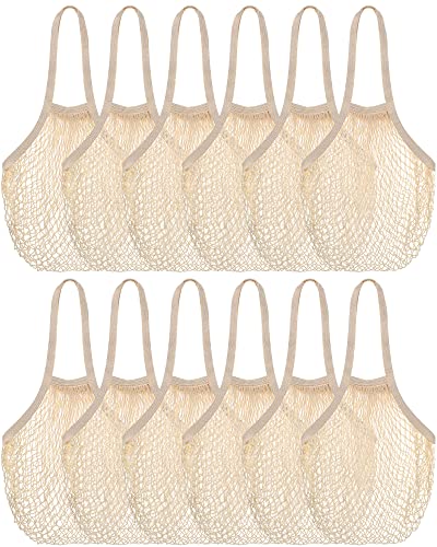 Eccliy 12 Pieces Reusable Cotton Mesh Grocery Bag Farmers Bags Net Shopping Beach Organizer Bulk Aesthetic Portable Tote w...