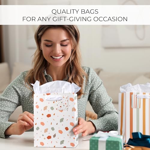 Beautiful Gift Bags Set of 4 - Medium Sized 9" Bags with Handles incl. Matching Tissue Paper, Cards & Small Stickers - Reu...
