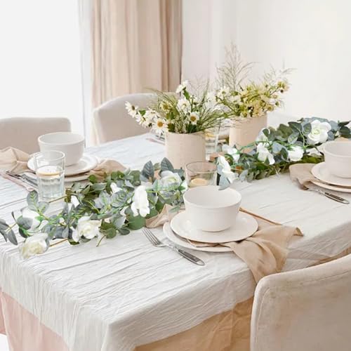 Bacucine Flower Garland Rose Vine 4Pcs 28FT Artificial Floral Garland with Green Leaves Hanging Rose Vine for Wedding Part...