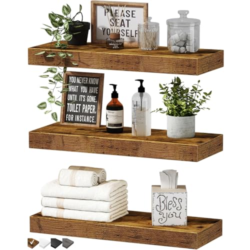 QEEIG Floating Shelves for Wall Bathroom Shelf Bedroom Kitchen Living Room Hanging Book Shelves Small Farmhouse Decor 16 i...