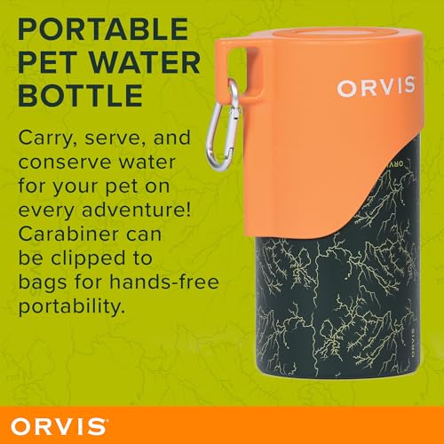 Orvis Dog Travel Water Bottle, 25oz Capacity | Portable Pet Waterer with Built-in Bowl | Stainless Steel, High Visibility ...