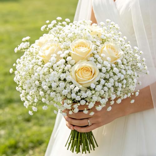 Yastouay Babys Breath Artificial Flowers, 6Pcs Fake White Babys Breath Flowers Artificial Bulk, Real Touch Faux Babies Bre...
