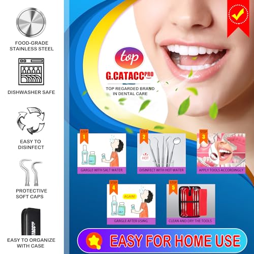 G.CATACC Dental Tools, Dental Pick Teeth Cleaning Tools Hygiene Kit, Plaque Remover for Teeth, Professional Stainless Stee...