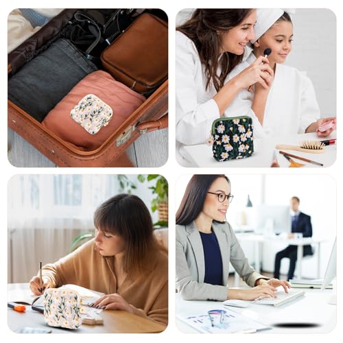 TIESOME Daisies Sanitary Napkin Storage Bag, 2 Pcs Embroidery Menstrual Cup Pouch Cotton Soft Period Holder Bag Portable T...