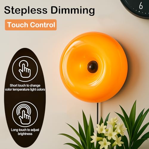 Bofea-Modern Orange Donut Lamp,Plug-in Bedside Lamp Or Plug-in Wall Sconces,Mid Century Modern Decor Wall Mount Lamps,Crea...