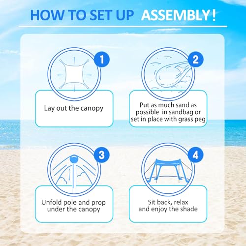 Beach Tent, Beach Canopy UPF50+ with Sandbags, Outdoor Shade 11x11 FT, Camping Tent Sun Shelter for Camping Trips, Fishin...