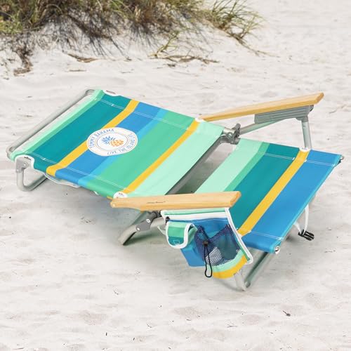 Tommy Bahama 5-Position Classic Lay Flat Backpack Cooler and Cup Holder Beach Chair, Portable Folding Beach Chair for Tann...