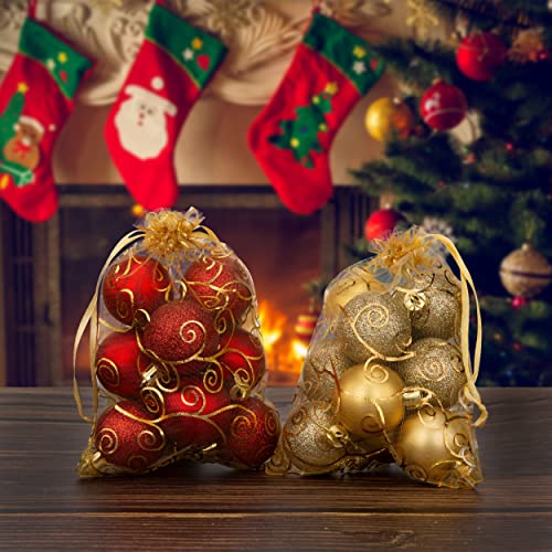 Staruby Organza Gift Bags 50 Pcs Gold Sheer Organza Bag 6x8 Inch Mesh Favor Bags Drawstring Jewelry Rattan Printed Gift Po...