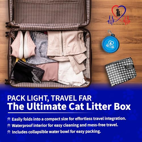 Pet Fit For Life - Vibrant Collapsible Travel Cat Litter Box - Portable, Foldable, Compact Design with Bonus Water Bowl - ...