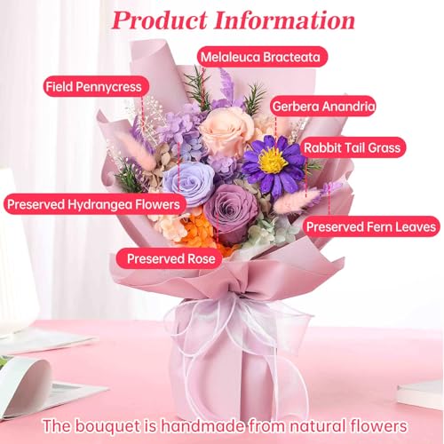 Jtoder Forever Flowers for Delivery, Preserved Flower Bouquets, Long Lasting Purple Roses, Gifts Bouquet for Mother Wife G...