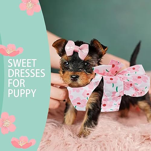 Dog Dress Bowknot Harness Leash Set for Small Girl Dogs Pink Floral Dog Cat Clothes Cute Puppy Outfits Pet Clothes Spring ...