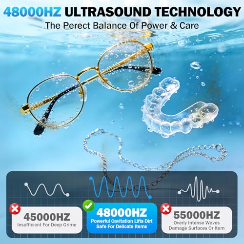 Ultrasonic Cleaner, 48KHz Jewelry Cleaner 400ML, Ultrasonic Retainer Cleaner for Eyeglasses Rings Watch Band Necklace Eari...