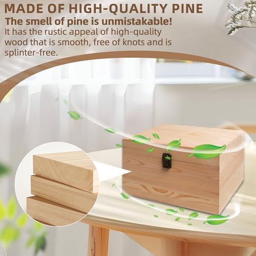 VIKOS Products 10.71x8x5.66-Inch Unfinished Wooden Box with Hinged Lid & Front Clasp for DIY Art Project Crafts Woodcraft ...