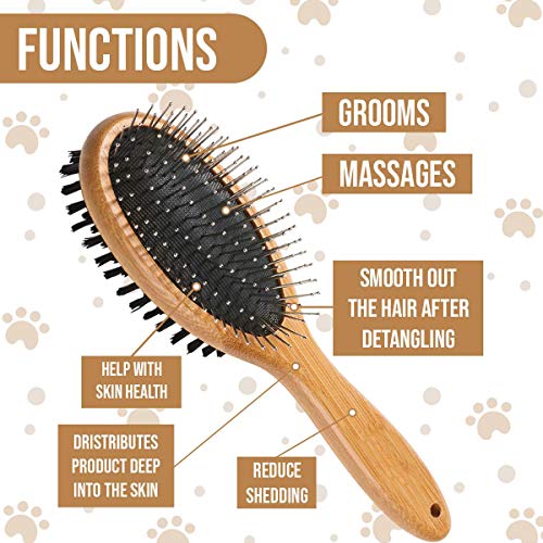 KylePet Dog Brush, Double Sided Pet Slicker Brush with Bamboo Handle for Dogs and Cats Long Hair Pets Grooming Comb for Re...
